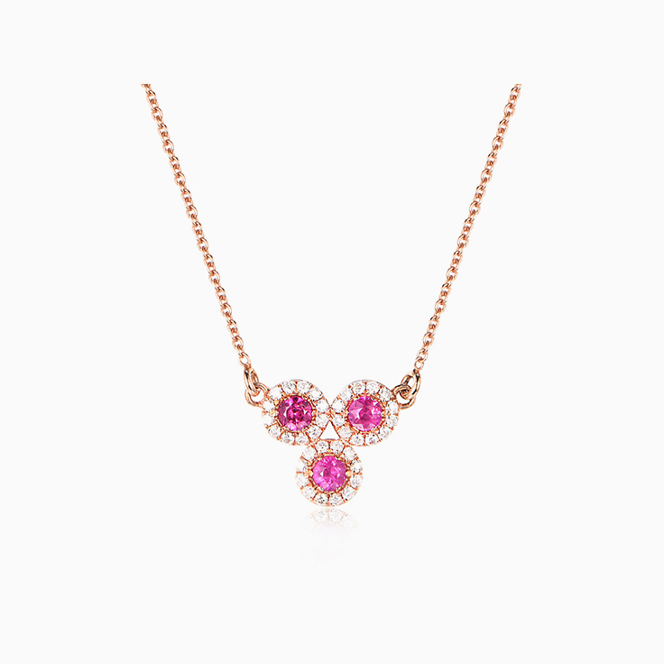 Round Ruby and diamond Necklace