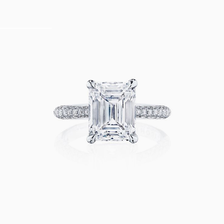 Emerald Cut Engagement ring on a diamond band