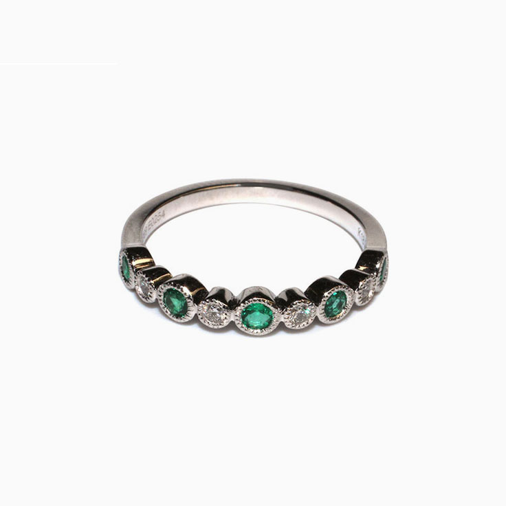 Green Emerald and Diamond bezel set