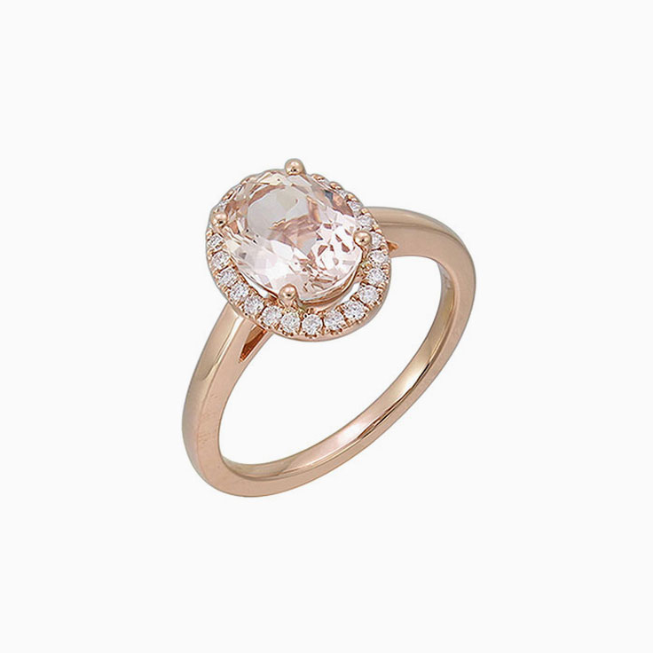 Oval Morganite with Diamond halo ring
