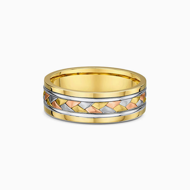Three tone braided mens ring