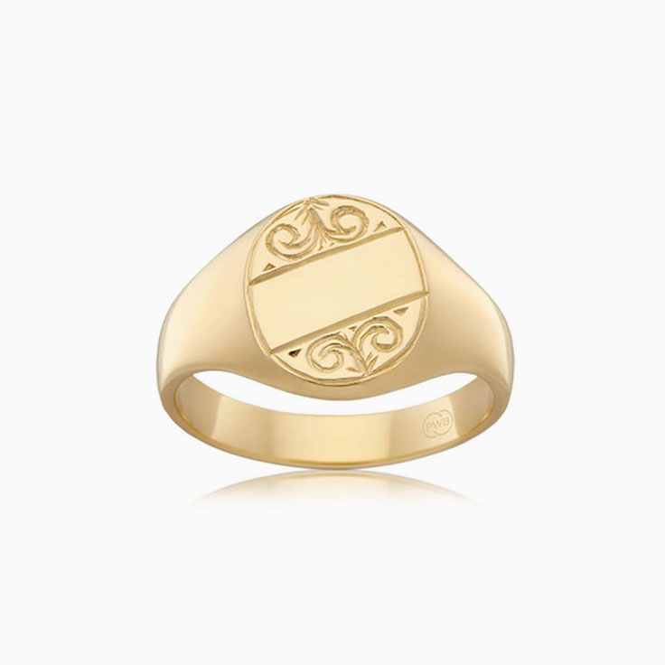 Hand Carved Oval Signet Wedding Ring