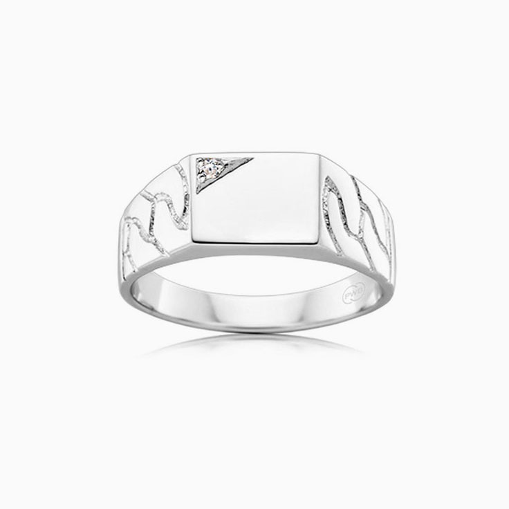 Diamond Studded Carved Signet Ring