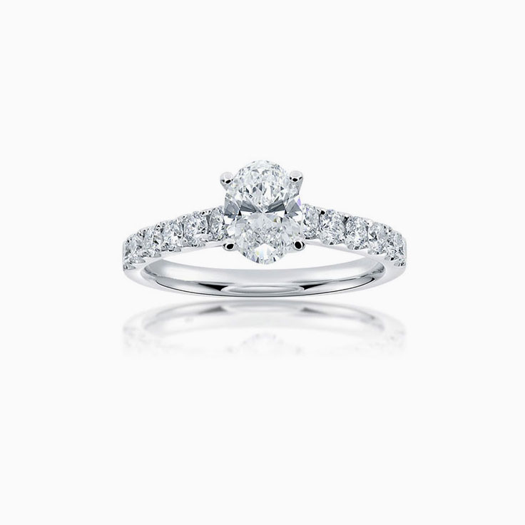 Oval Cut diamond Engagement ring on a diamond band