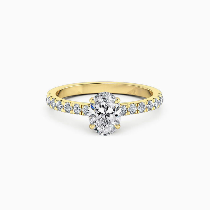Oval cut diamond engagement ring set on a diamond band