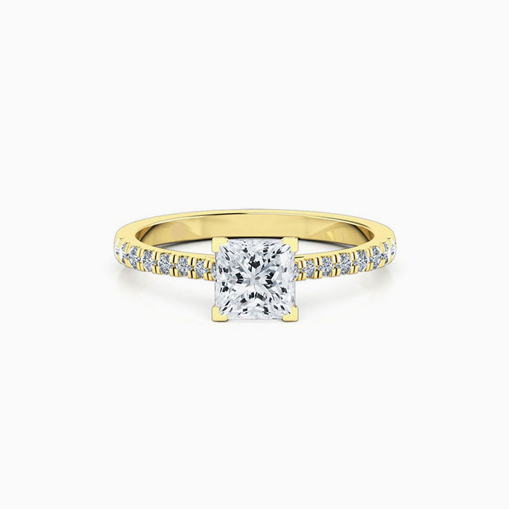 Princess cut diamond engagement ring on a diamond band