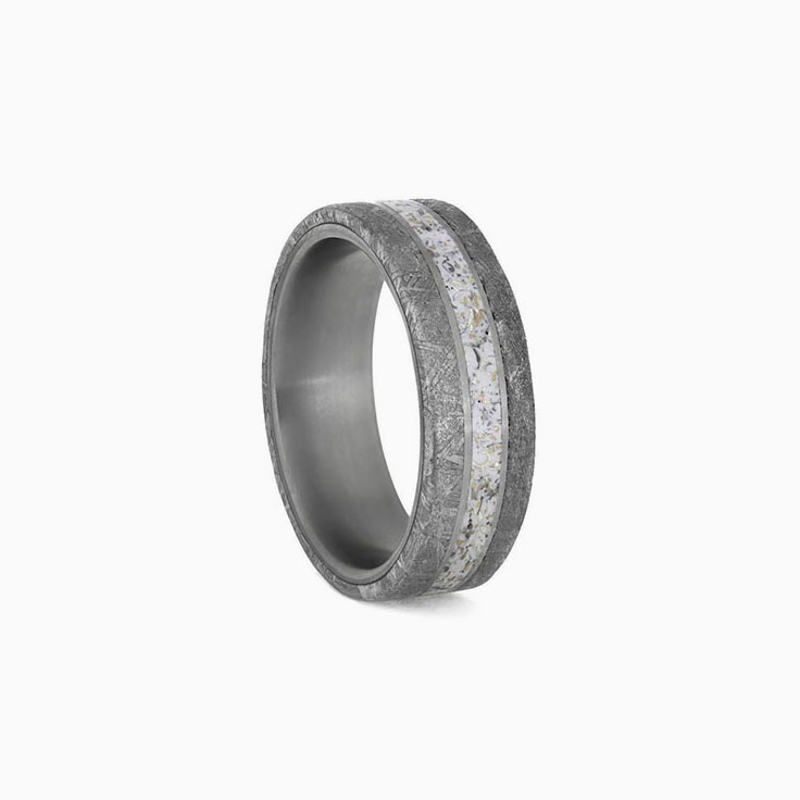 Mens White Stardust Meteorite Band in Titanium