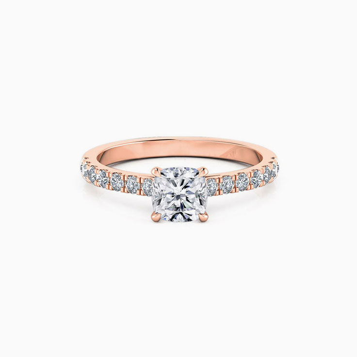 Cushion Cut Engagement Ring On A Pave Band