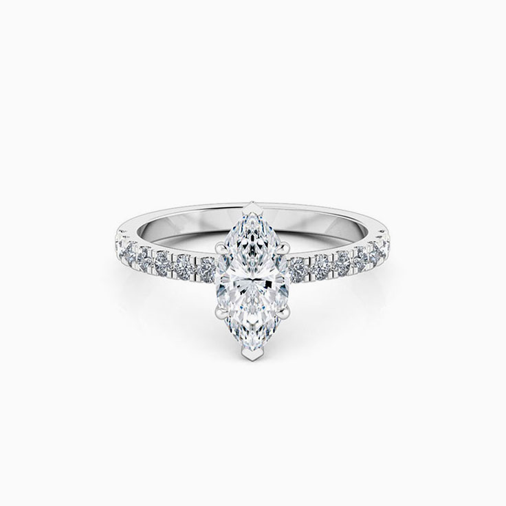 Marquise cut diamond engagement ring with diamond band