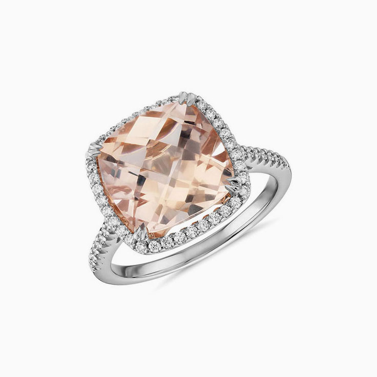 Cushion Morganite and Diamond ring