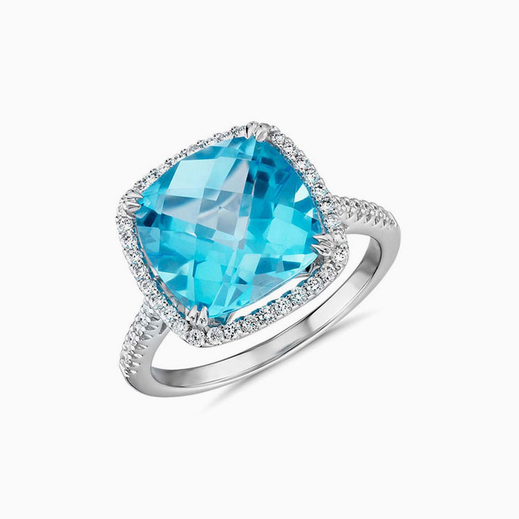 cushion Blue topaz Diamond ring