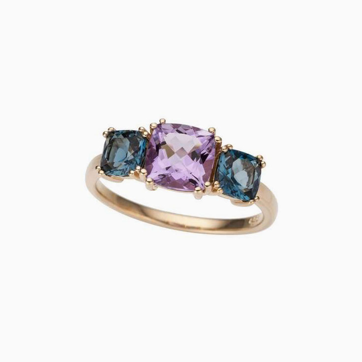 Amethyst And Blue Topaz trilogy ring