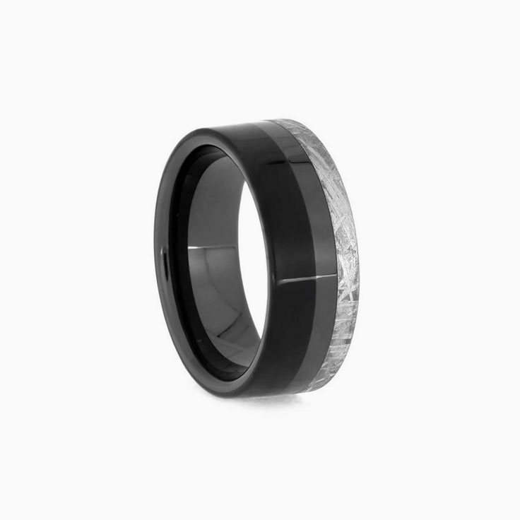 Black Wedding Ring for Man With Meteorite