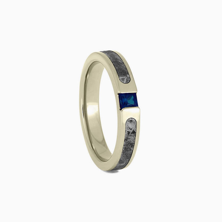 Blue Sapphire And Engagement Band With Meteorite