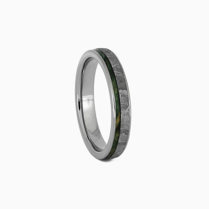 Meteorite And Green Wood Wedding Ring