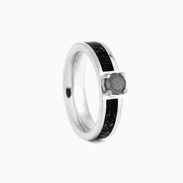 Meteorite Stone Silver Engagement Ring With Black Stardust