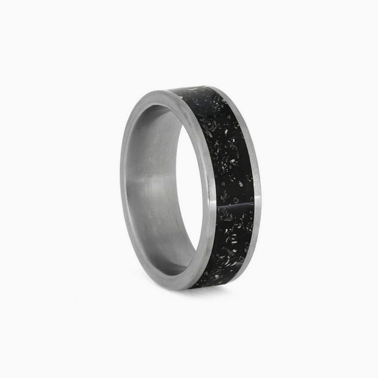 Mens Black Stardust Meteorite Ring