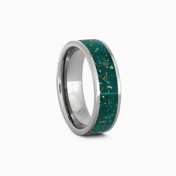 Mens Titanium Wedding Band With Green Stardust