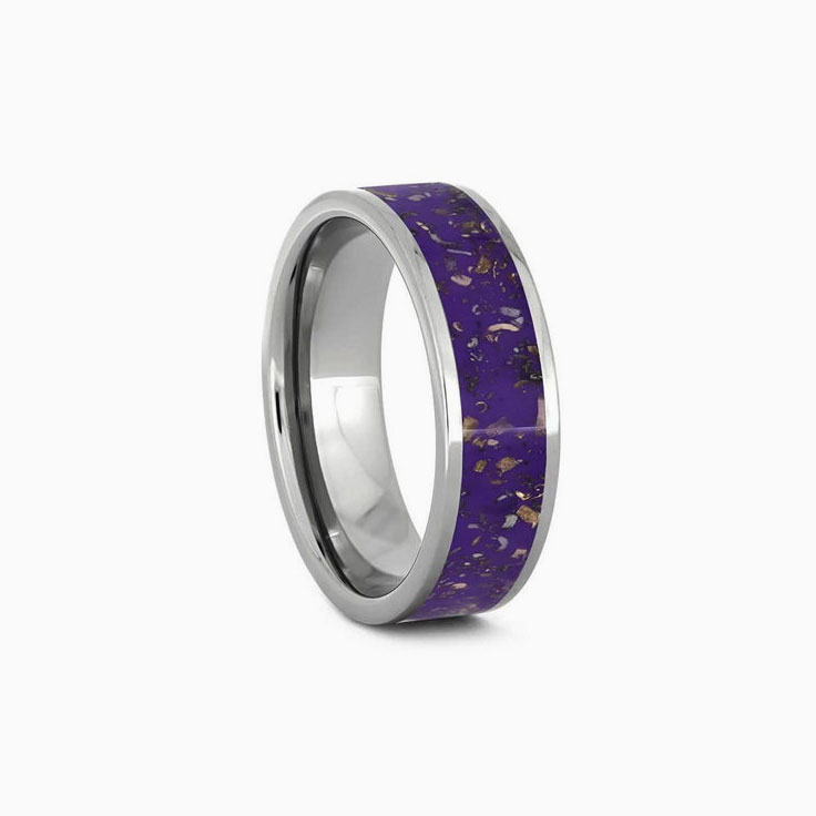 Mens Titanium Wedding Band With Purple Stardust