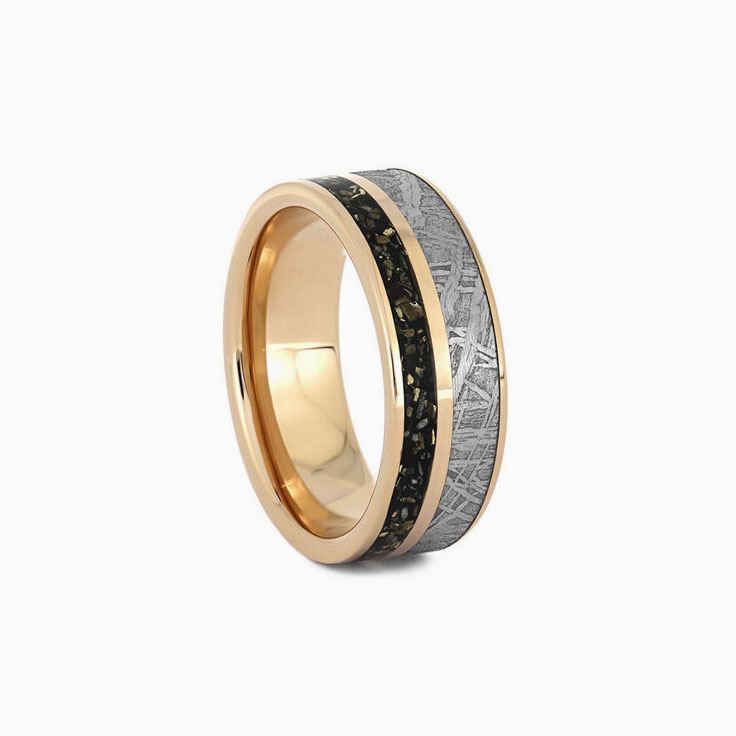 Gibeon Meteorite Wedding Ring with Black Stardust