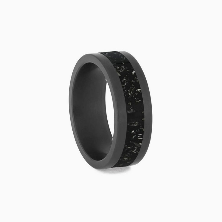Mens Zirconium Wedding Band With Black Stardust