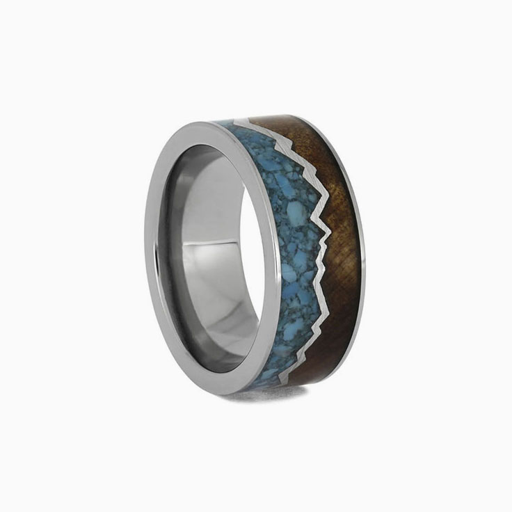 Mens Turquoise Band with Silver And Wood
