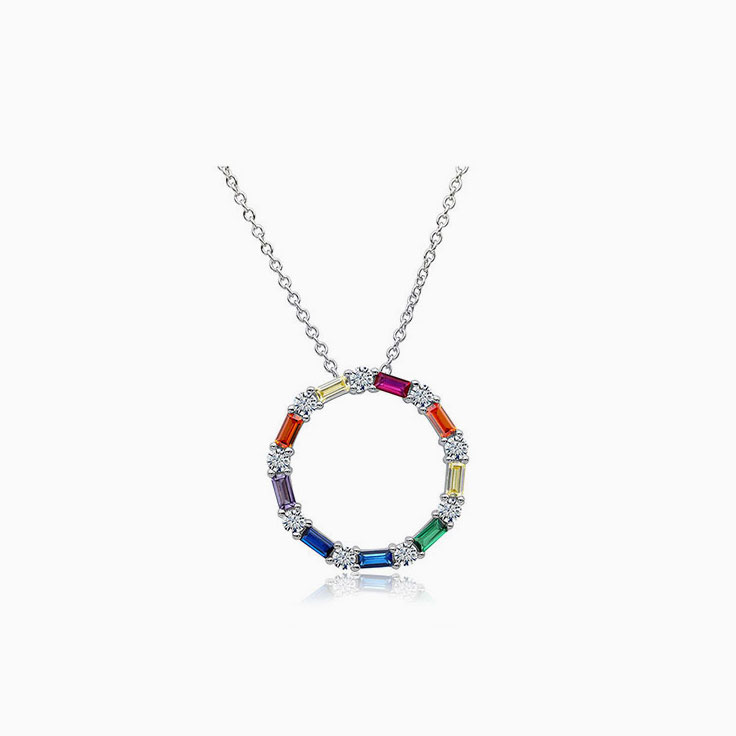 Open Circle Rainbow Pendant Necklace