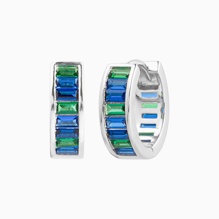 Bluish Green Baguette Sapphire Hoops