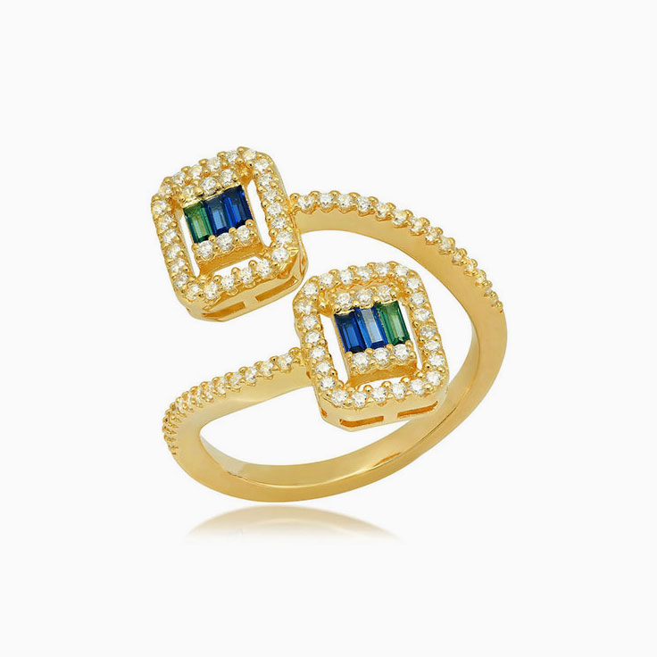 Squared Diamond And Sapphire Ring
