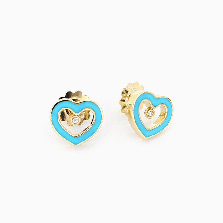 Turquoise And Diamond Heart Earrings