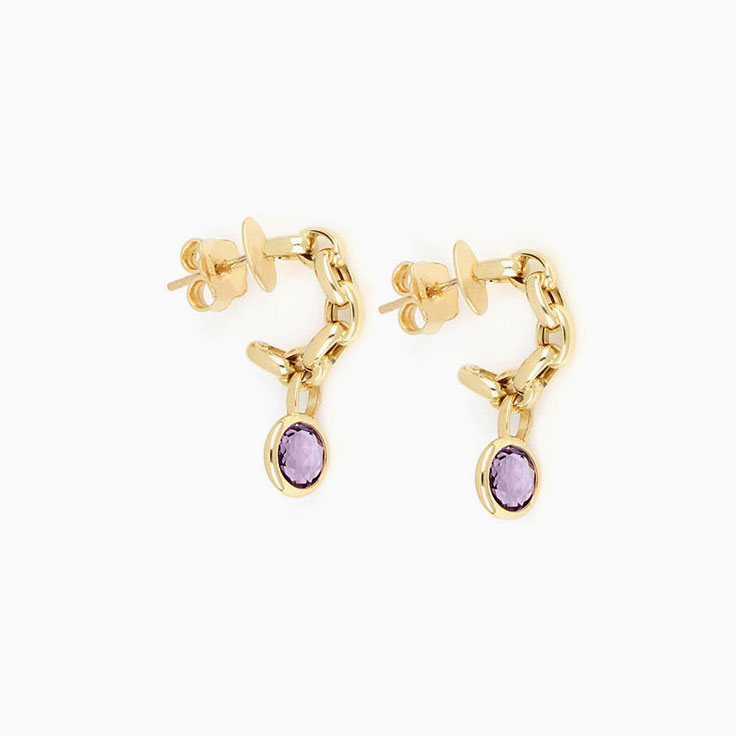 Moon Circle Earring With Purple Amethyst
