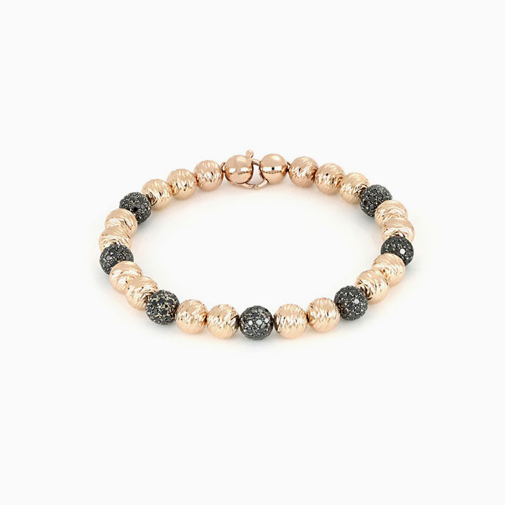 Black Diamond And Rose Gold Beads Bracelet