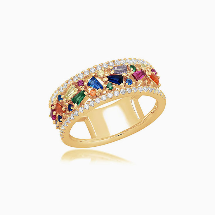 Multi colour tapered baguette ring