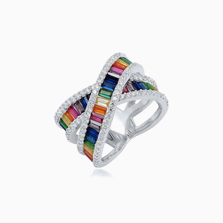 Crossover tourmaline and diamond ring