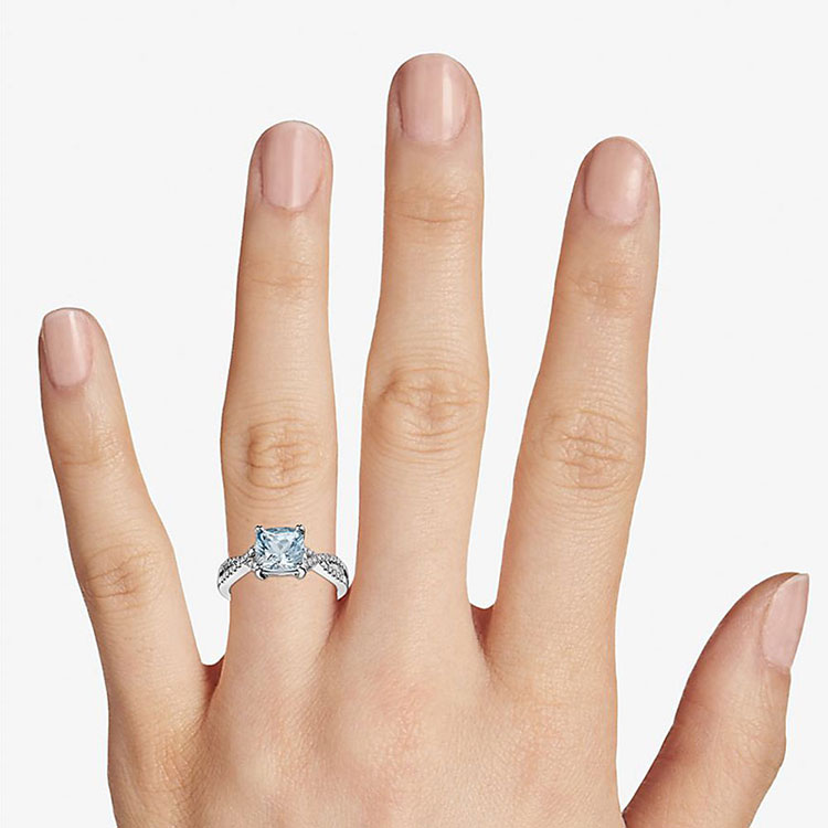 Aquamarine Engagement Infinity Pave Ring