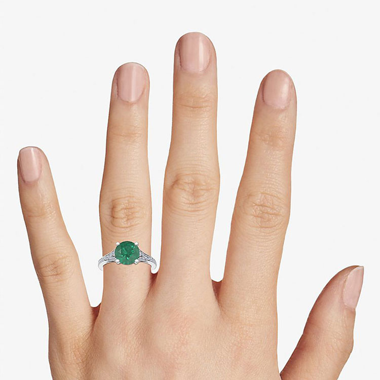 Green Emerald Cathedral Engagement Ring