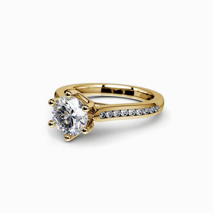 Six Claw Diamond Engagement Channel Ring