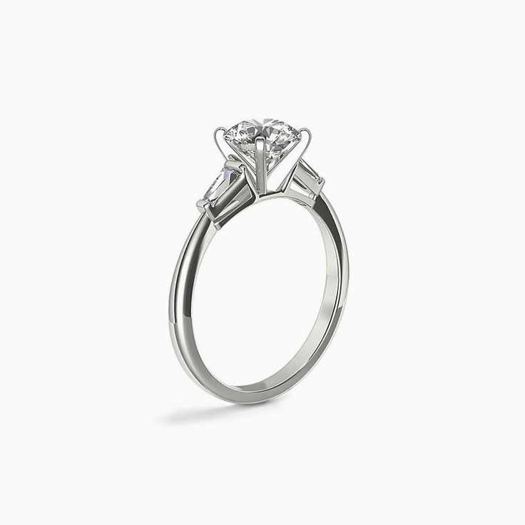 Classic Baguette Diamond Side Stone Engagement Ring