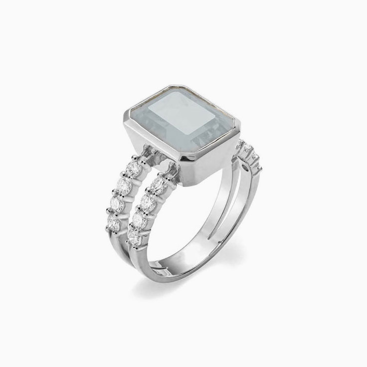 Milky Aquamarine And Diamond Split Band