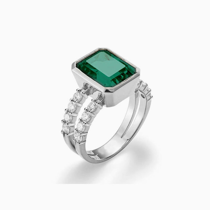 Emerald And Diamond Split Band