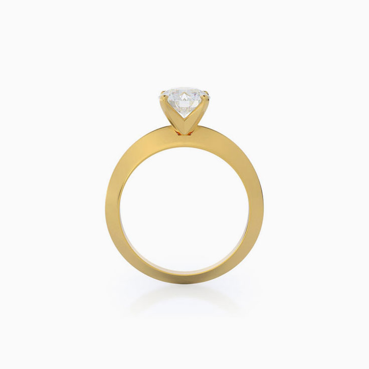 Knife edge engagement ring with round diamond
