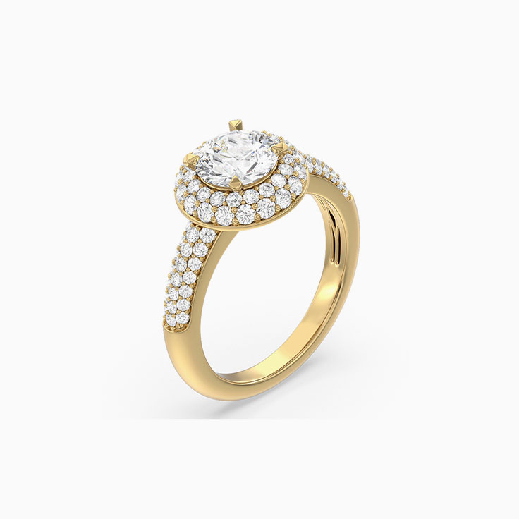 Round brilliant double halo diamond engagement ring