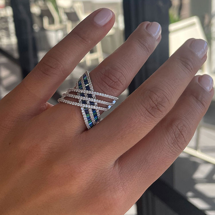 diamond and sapphire crossover ring