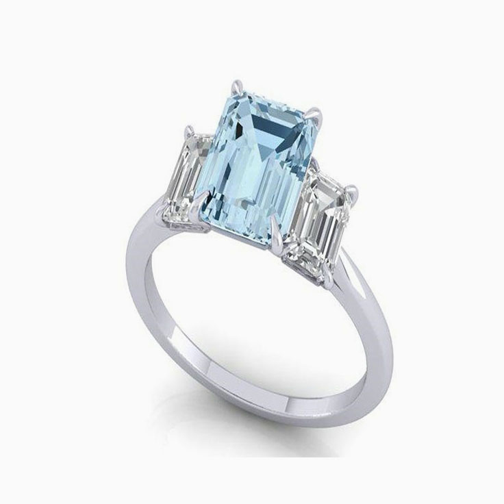 Aquamarine with lab diamond trilogy ring