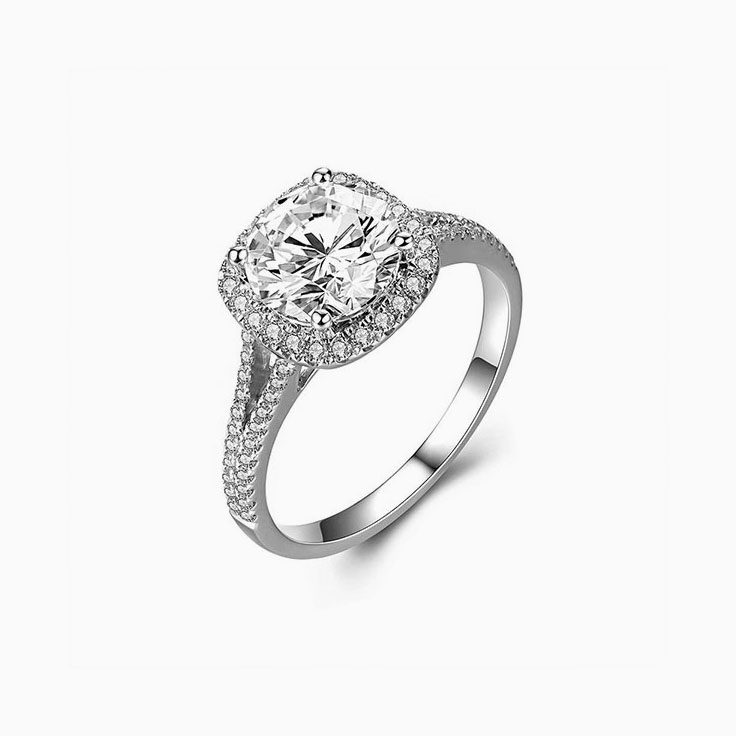 Round Diamond Halo Engagement Ring with a Split Band
