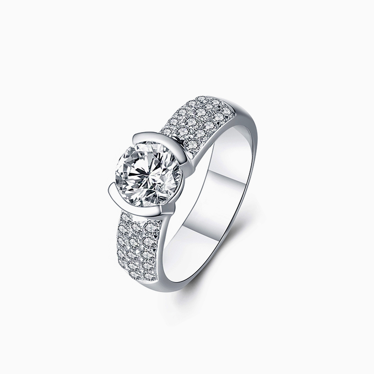 Round Diamond Partial Bezel Set Engagement Ring