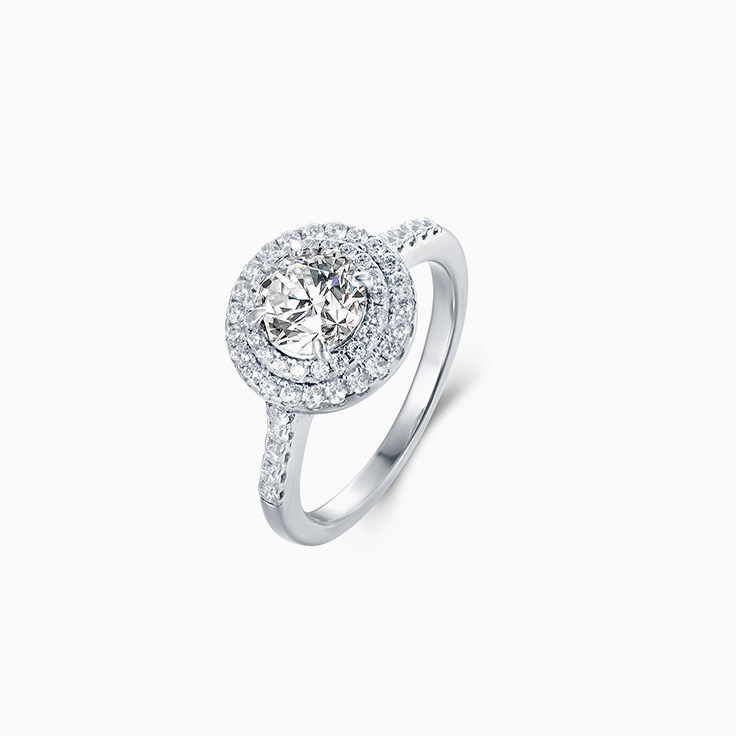 Round diamond with Double Halo Engagement Ring
