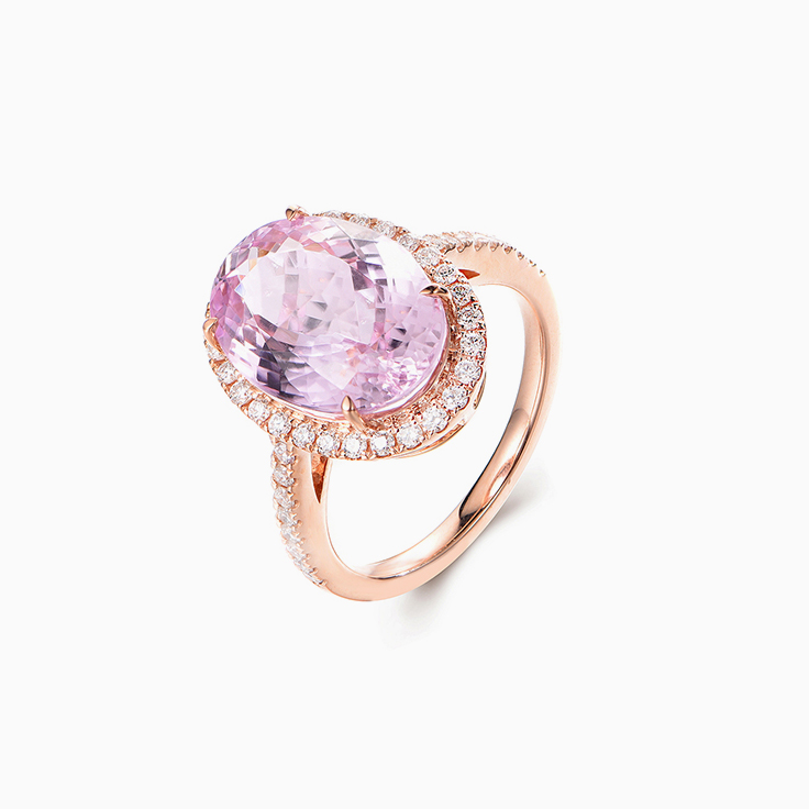 Kunzite Diamond Halo Ring