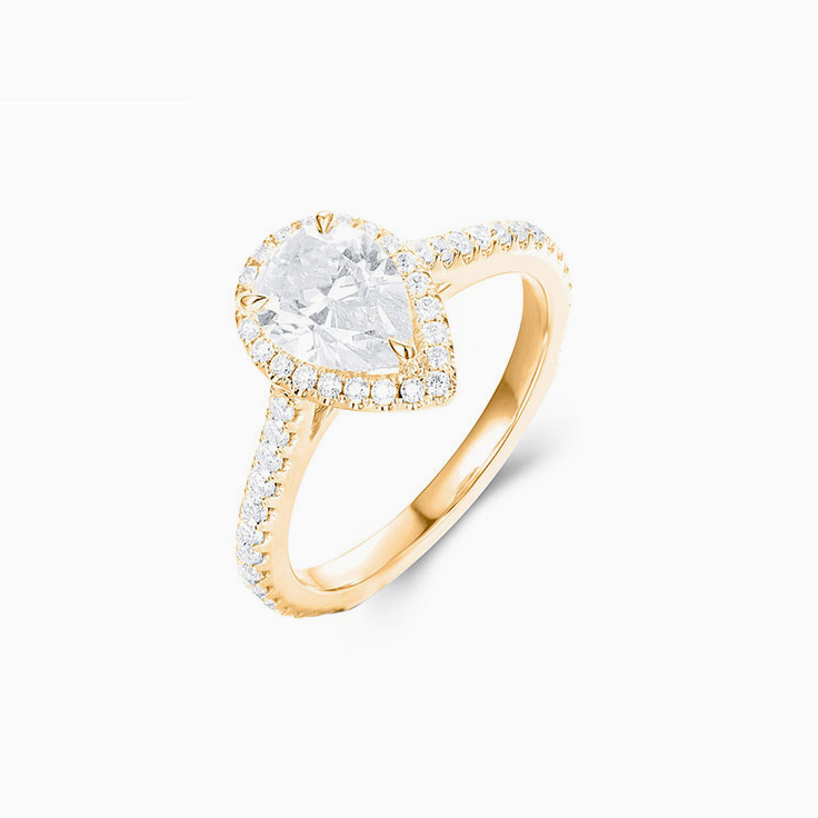 Pear Cut Diamond Engagement ring with a Diamond Halo