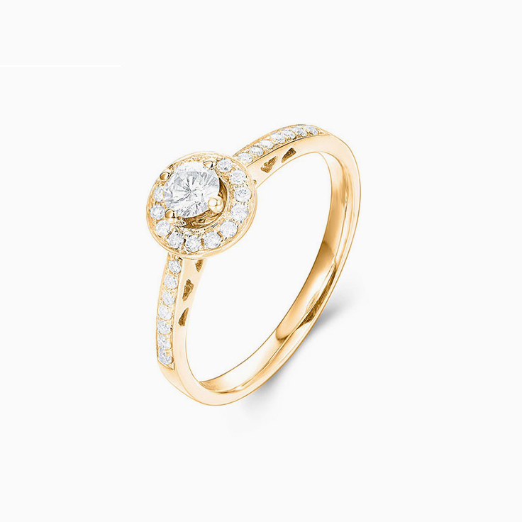 Round Brilliant cut diamond with a pave halo Engagement ring